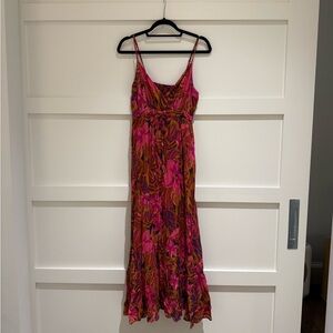 Pink Floral Maxi Sundress with Spaghetti Straps